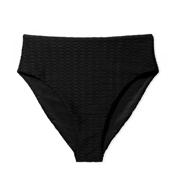 Victorias Secret Textured High-Waist Bikini Bottom Black full coverage - Picture 1 of 4